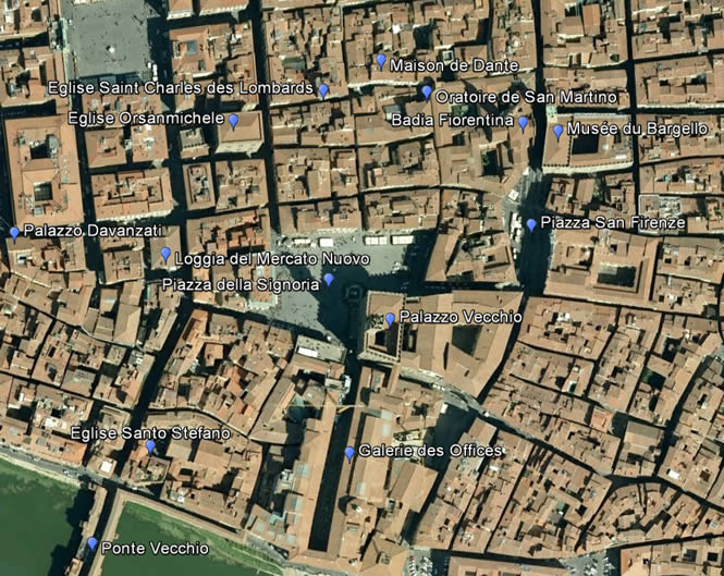 Carte du centre de Florence au Sud du Duomo